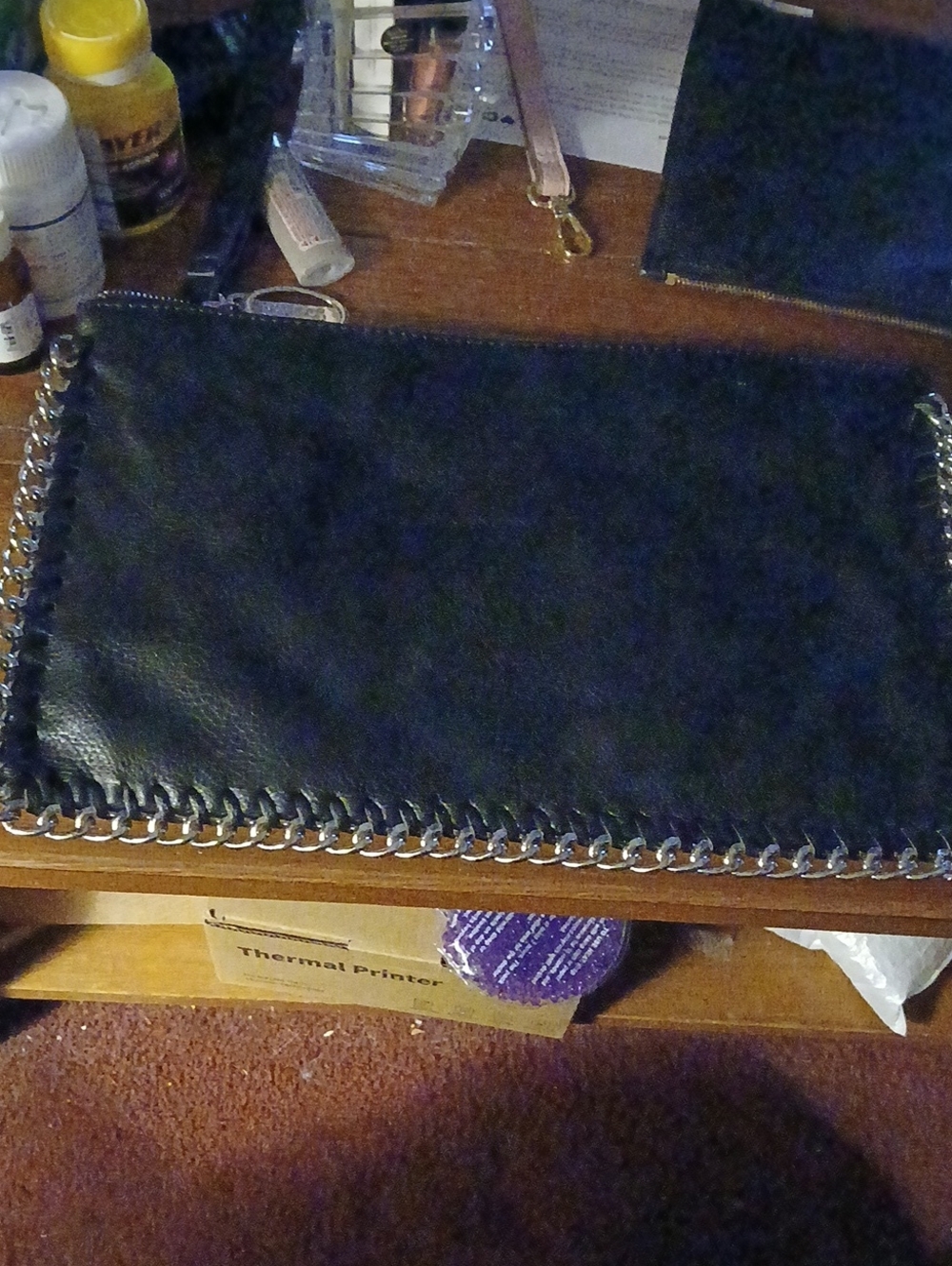 Carlos Santana Black  Chain-Trim Clutch Bag NWOT